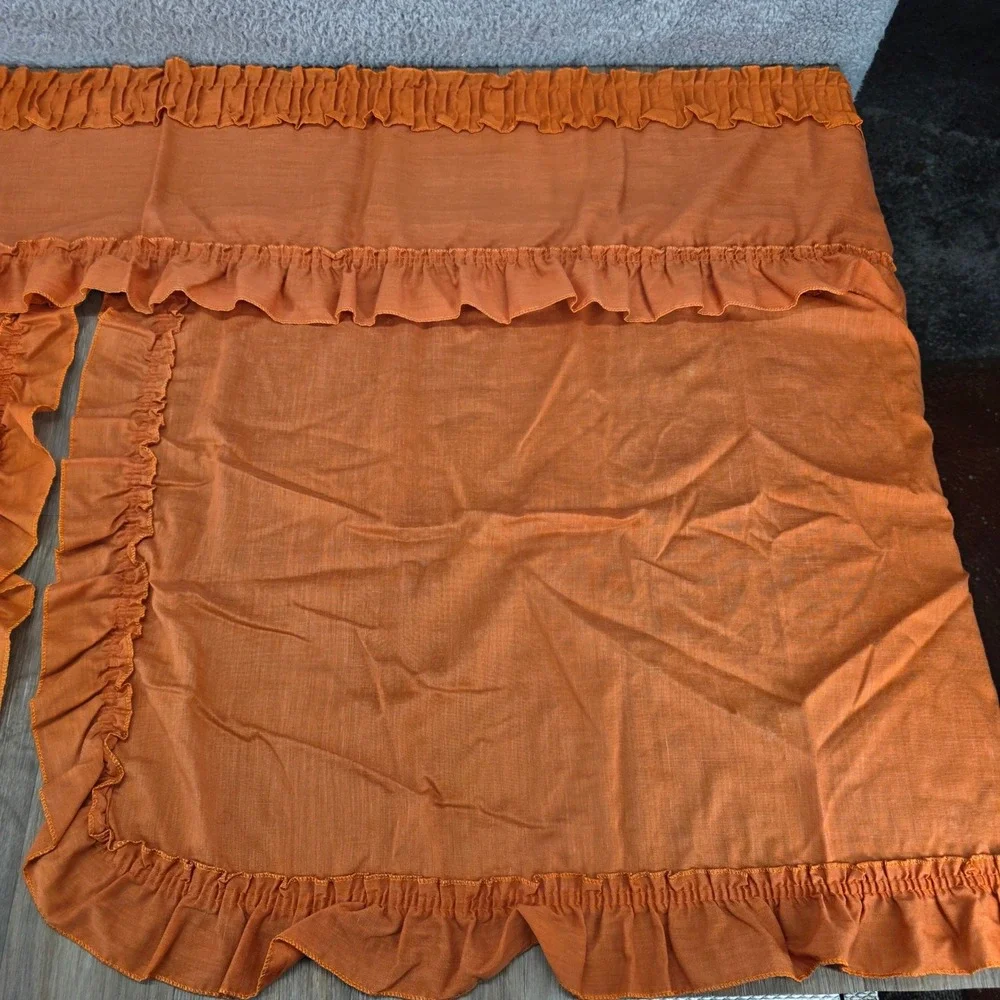 Vintage Orange Ruffled 3 Piece Kitchen Curtain Set Valance & Tiers Terracotta